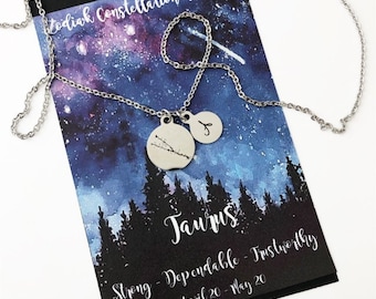 Taurus Zodiac Constellation Charm Necklace, Celestial, Horoscope, Gold, Rose Gold, Silver