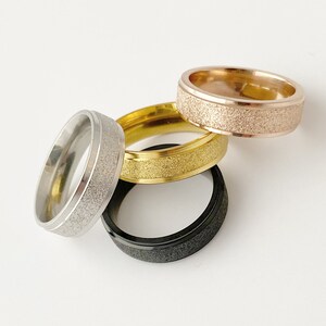 Bague épaisse scintillante de 6 mm en argent, or, or rose, acier inoxydable noir