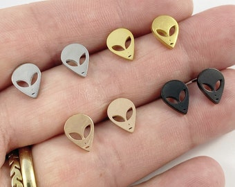 Alien stud earrings, gold, rose gold, silver, black