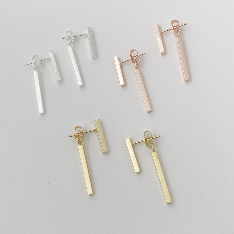 Double Post Earrings, gold, rose gold, silver image 1