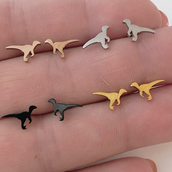 Raptor Dinosaur Stud Earrings, gold, rose gold, silver, black