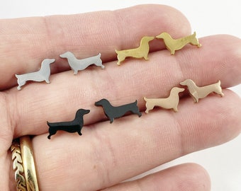 Wiener Sausage dachshund Dog stud earrings, gold, rose gold, silver, black