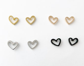 Open Heart earrings, gold, rose gold, silver, black