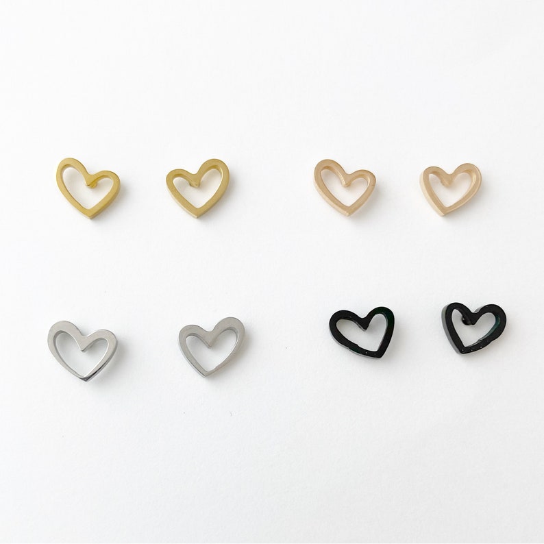 Open Heart earrings, gold, rose gold, silver, black image 1