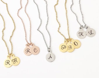 Initial Coin Necklace, cursive font initial Stainless Steel
