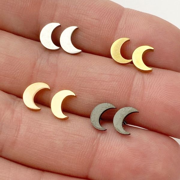 Moon earrings, gold, rose gold, silver, black