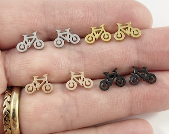 Bicycle stud earrings, gold, rose gold, silver, black