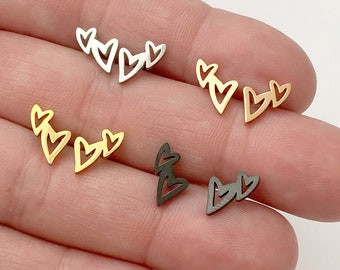 Double Heart earrings, gold, rose gold, silver, black