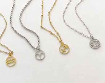 Zodiac necklace gold or silver, Horoscope necklace