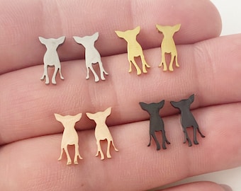 Dog Chihuahua earring studs, gold, rose gold, silver, black