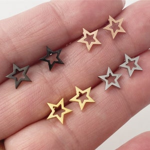 Open Star earrings, gold, rose gold, silver, black