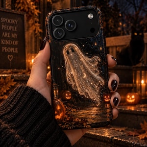 Sparkly Ghost Phone Case, Halloween iPhone Case, Glowing Ghost Cover, Celestial Spooky Case, Cute Halloween Gift image 6