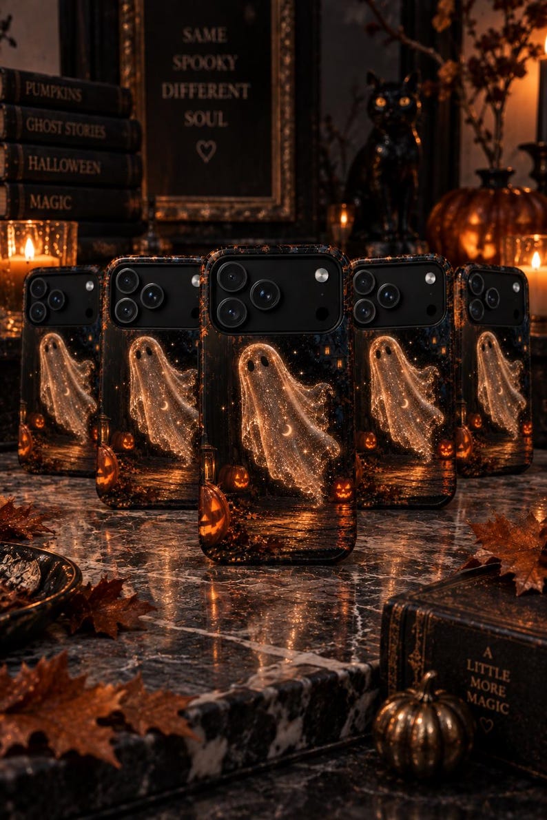 Sparkly Ghost Phone Case, Halloween iPhone Case, Glowing Ghost Cover, Celestial Spooky Case, Cute Halloween Gift image 4