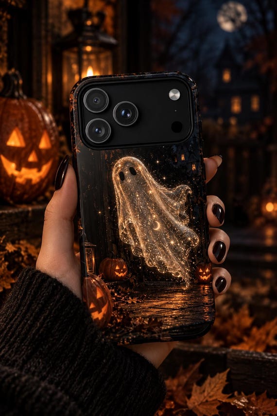 Sparkly Ghost Phone Case, Halloween iPhone Case, Glowing Ghost Cover, Celestial Spooky Case, Cute Halloween Gift