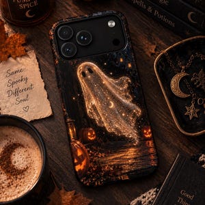 Sparkly Ghost Phone Case, Halloween iPhone Case, Glowing Ghost Cover, Celestial Spooky Case, Cute Halloween Gift image 7