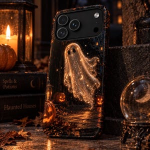 Sparkly Ghost Phone Case, Halloween iPhone Case, Glowing Ghost Cover, Celestial Spooky Case, Cute Halloween Gift image 5