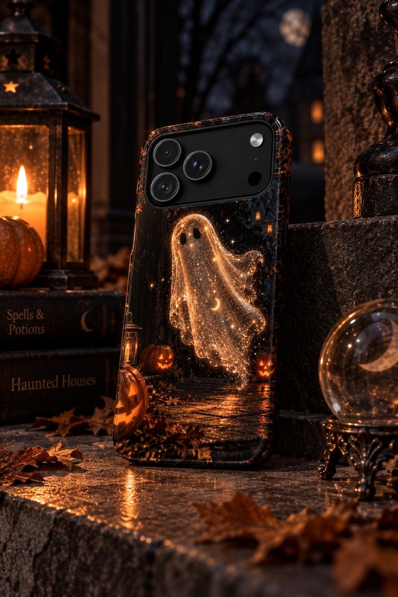 Sparkly Ghost Phone Case, Halloween iPhone Case, Glowing Ghost Cover, Celestial Spooky Case, Cute Halloween Gift image 5