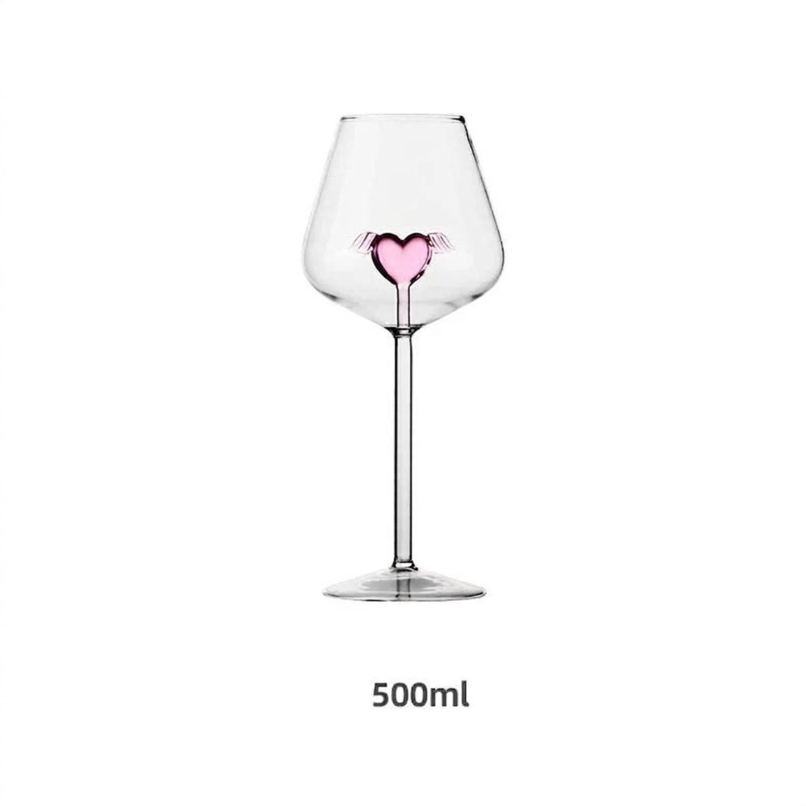 3D Heart Wine Glass, Pink Rose Winged Heart Goblet, Romantic Wine Glass ...