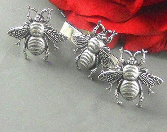 Antiqued Silver Bee Cufflinks Tie Bar Set - Gothic Victorian Jewelry