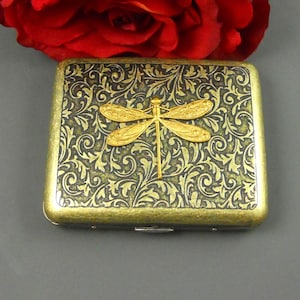 Victorian Dragonfly Cigarette Case Gothic Victorian Style Metal Steampunk Wallet, Regular Size Tobacco Holder Pocket Box