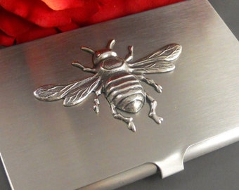 Silver Bee Business Card Case Bumble Bee Gothic Victorian Silver Metal Vintage Bumble Bee Credit Card Holder