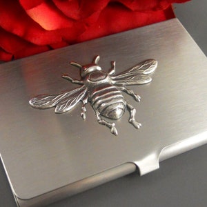 Silver Bee Business Card Case Bumble Bee Gothic Victorian Silver Metal Vintage Bumble Bee Credit Card Holder