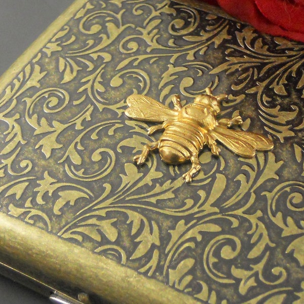 Cigarette Case, Bronze Bumble Bee, Bee Box Money Holder, Vintage Victorian Inspired, Regular Size Tobacco Holder Pocket Box