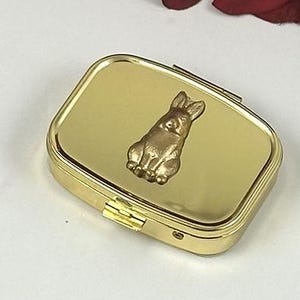Pill box, Pill Case, Vintage, pill Box, Box, Gift, Accessories, Steampunk Inspired, Rabbit, Golden Pill Box