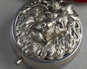 Silver Pill Box Pill Case, Vintage Gothic Inspired, Large Silver Lion Head Pill Box, Father 39 s Day Mothers Day Gift For Her