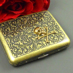 Cigarette Case, Sugar Skull, Skull Box Money Holder, Vintage Victorian Inspired, Regular Size Tobacco Holder Pocket Box