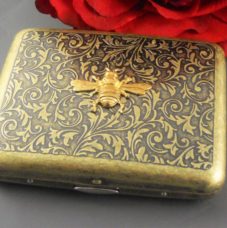 Cigarette Case, Bronze Bumble Bee, Bee Box Money Holder, Vintage Victorian Inspired, Regular Size Tobacco Holder Pocket Box image 4