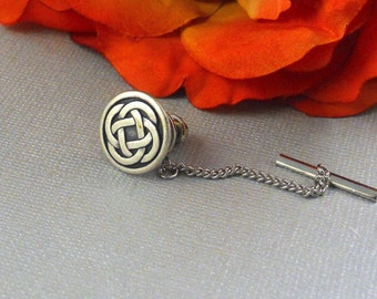 Celtic Knot Tie Tack Irish Good Luck Vintage Inspired, Nautical Antique Silver Celtic Tie Pin