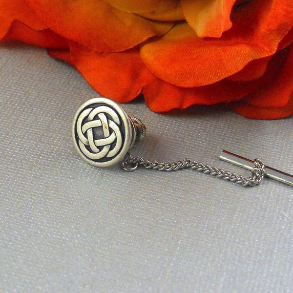 Celtic Knot Tie Tack Irish Good Luck Vintage Inspired, Nautical Antique Silver Celtic Tie Pin