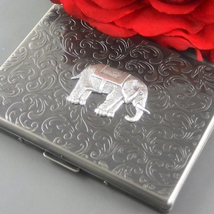 Silber Elefant Zigarettenetui Zigarettenetui Zigarettenbox Kartenhalter Geldbeutel Silber Elefant Zigarettenetui Metall Portemonnaie Silber Kartenbox