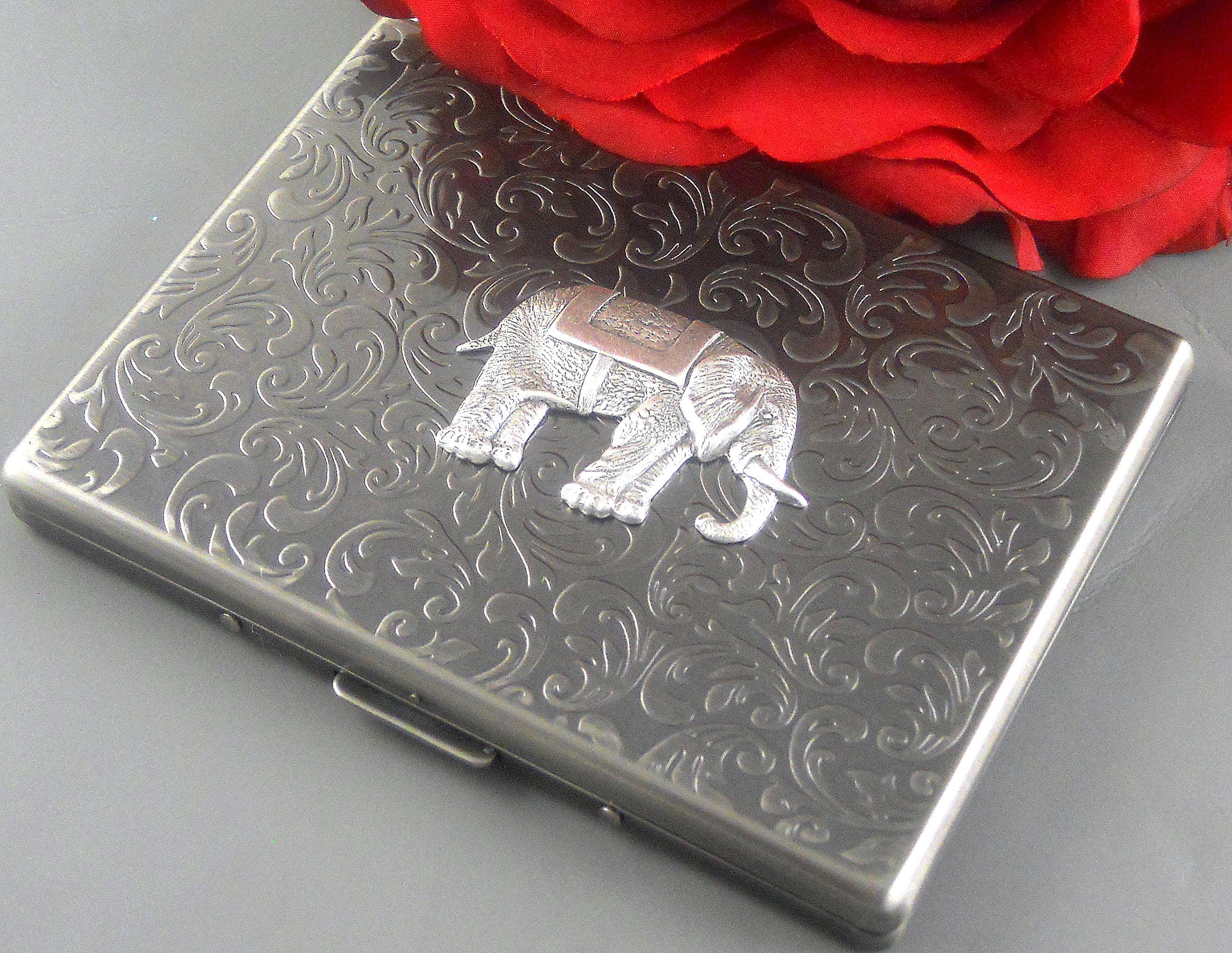 Silver Elephant Cigarette Case Cigarette Holder Cigarette Box Card Holder  Wallet Silver Elephant Cigarette Metal Wallet Silver Card Box