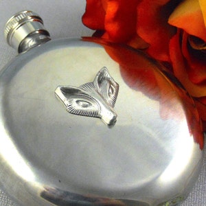 Fox Flask, Silver Flask, Nautical Steampunk Flask, Vintage Inspired Gothic, Steel Flask, 5Oz Flask
