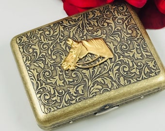 Cigarette Case, Horse, Horse  Box Money Holder, Equestrian Gift, Wallet, Victorian Inspired, Regular Size Tobacco Holder Pocket Box