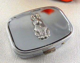 Easter Steampunk Rabbit Silver Pill Box, Vintage Style Medicine Case