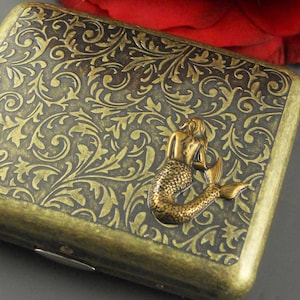 Porte-cigarette, sirène, portefeuille, porte-cartes de visite, cadeau, porte-cartes de crédit d'inspiration vintage d'inspiration victorienne taille standard