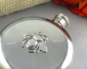 Silver Bumble Bee Stainless Steel Flask, Vintage Inspired (5Oz)