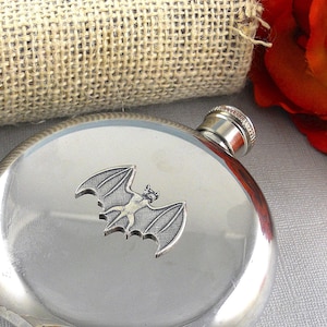 Gothic Bat Flasche, antikes Silber, Edelstahl, 5 Unze