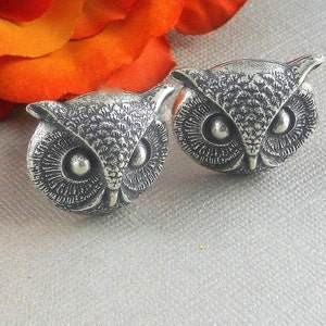 Owl Cufflinks Antique Silver Big Gothic Victorian Steampunk Style Vintage Inspired Silver Owl Cuff Links Men's Cufflinks