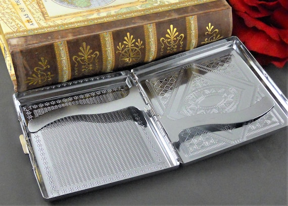 Silver Cigarette Case, Equestrian, Horse Box Money Holder, Vintage