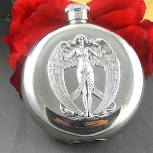 Big Victorian Angel Flask Steampunk Flask Round Flask Pocket Flask Gothic Victorian  Flask Wedding Flask Groomsman Gifts For Her 5 OZ