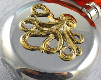Frasco de acero inoxidable con forma de pulpo dorado, estilo steampunk vintage, 148 ml (5 oz)