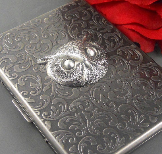 Owl Head Owl Cigarette Case, Silver Owl Cigarette Holder, Owl, Wallet,  Money Holder, Credit Card Holder Steampunk Vintage Inspired