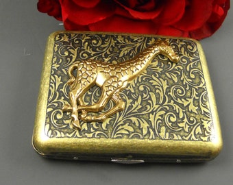 Cigarette Case, giraffe , Giraffe  Box Money Holder, Safari Vintage Victorian Inspired, Regular Size Tobacco Holder Pocket Box