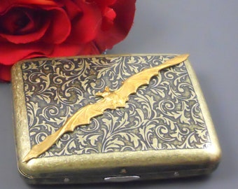 lucienne cigarette case Vintage Lucienne Cigarette Case – Gold-tone Metal & Black Enamel –  Mid-century Modern