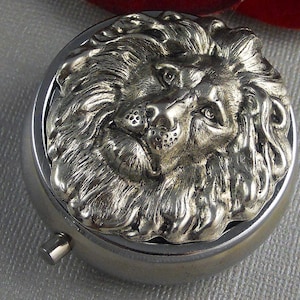 Silver Pill Box Pill Case, Vintage Gothic Inspired, Large Silver Lion Head Pill Box, Father's Day Mothers Day Gift For Her