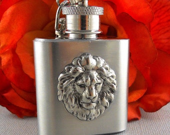 Mini Stainless Steel Lion Flask Keychain, Steampunk Gift